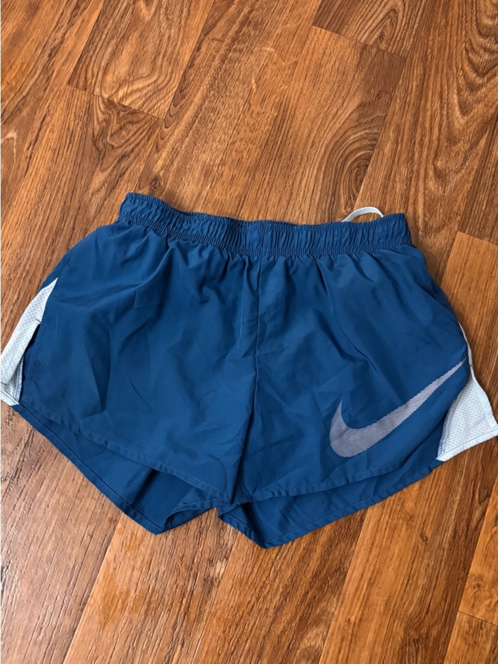 Nike Women's Deep Blue Athletic Running Shorts with Silver Swoosh